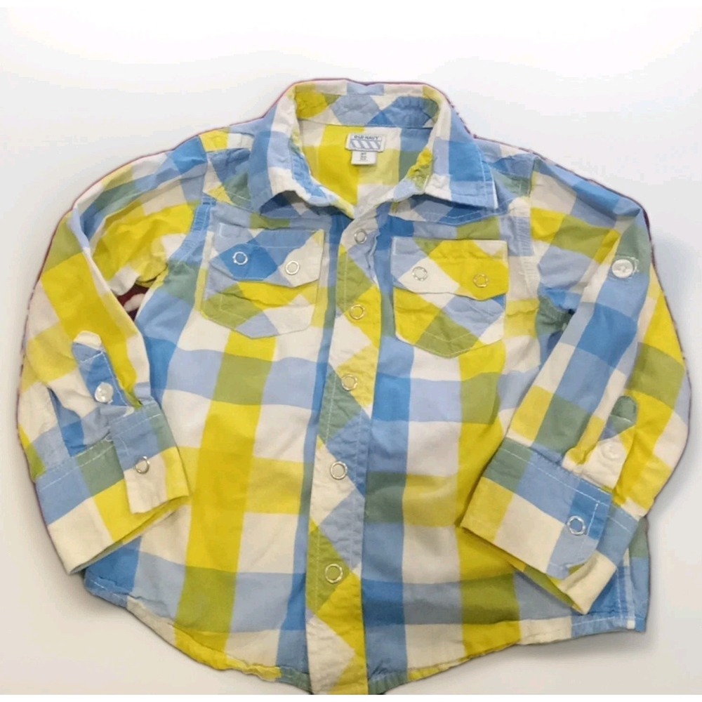 Old Navy Toddler 3T Snap Up Plaid‎ Blue & Yellow Shirt Long Sleeve Western